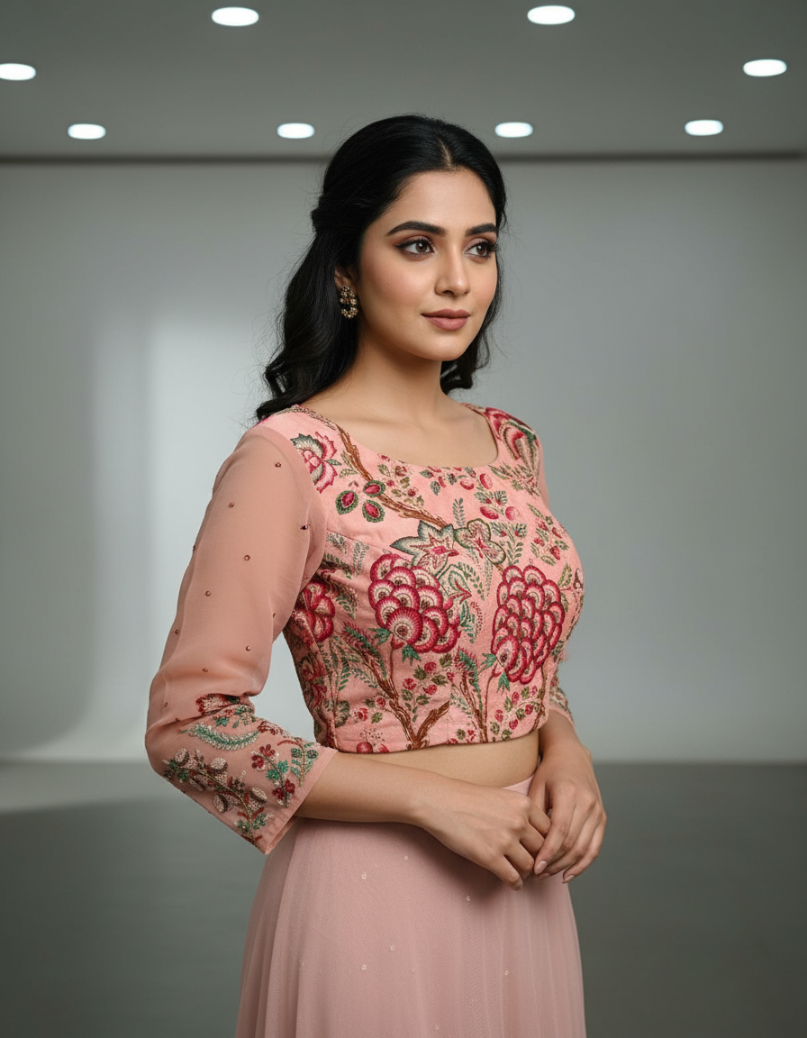 Peach Blossom Embroidered Blouse