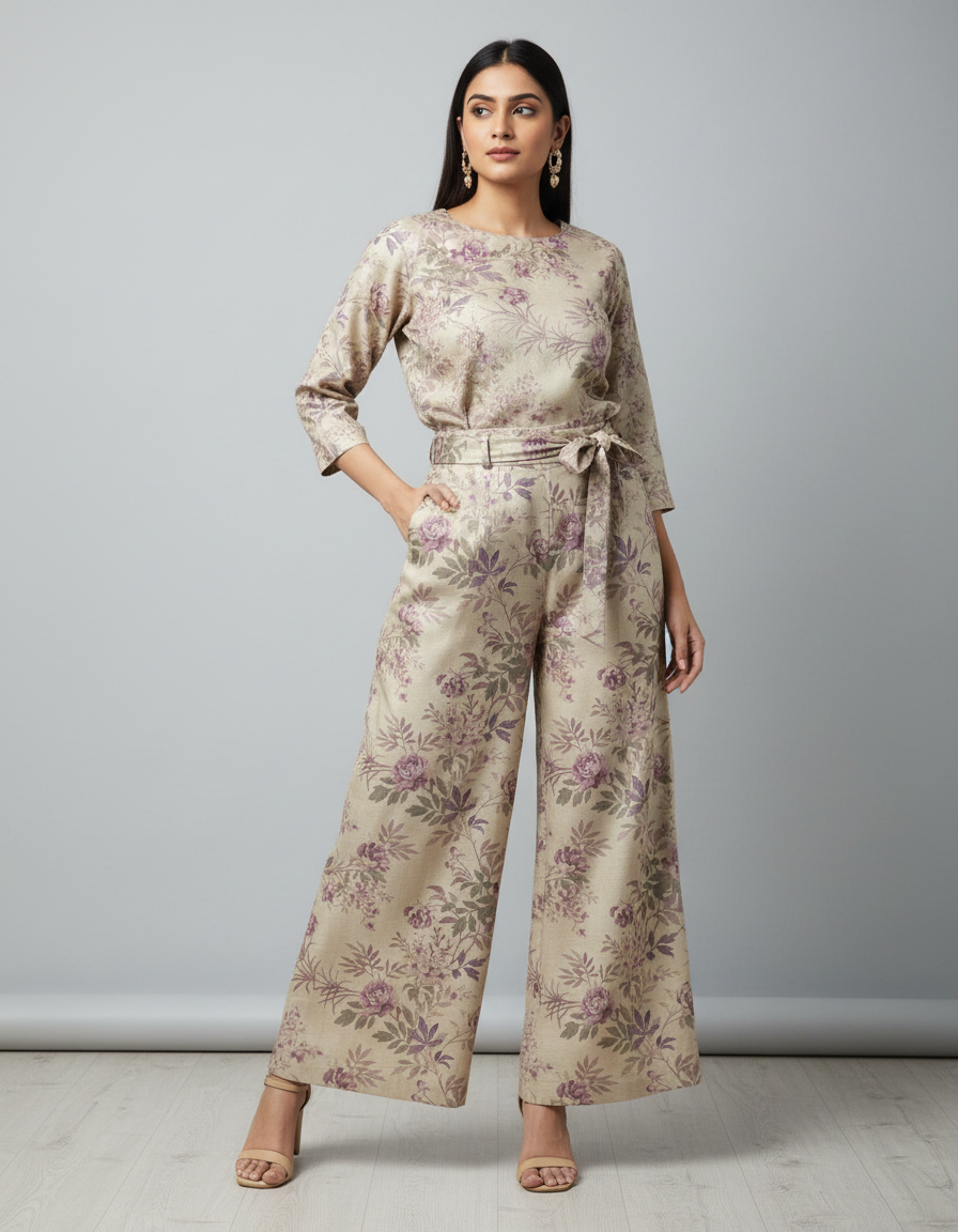 Ivory Bloom Belted pant set